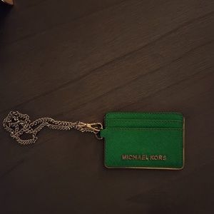 MICHAEL KORS JET SET SMALL COIN POUCH ID HOLDER WALLET WRISTLET GREEN.